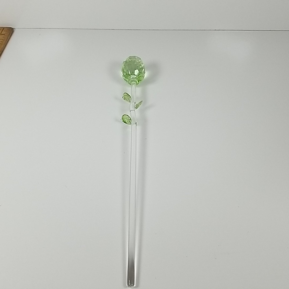 Vintage Hand Blown Art Glass Long Stem Green  Rose 13"